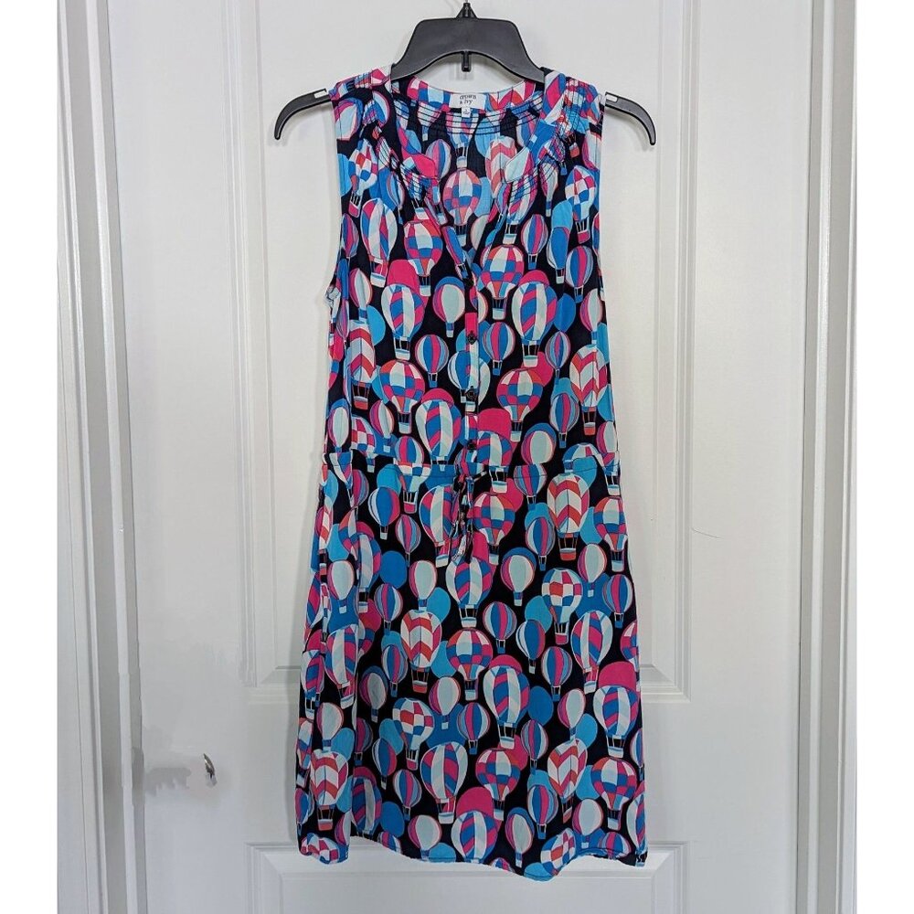 Crown & Ivy Sleeveless Dress sz 2 Drawstring Waist Hot Air Balloon Pattern L-lp